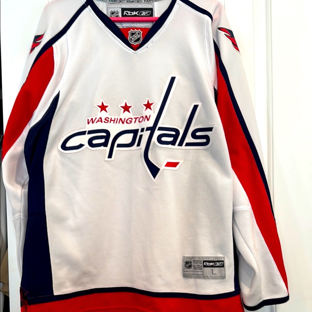 Reebok White and Red Capitals Jersey